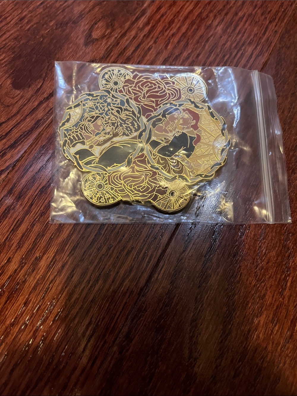 Disney Gold Floral Decorative Pin with Black and Red Accents